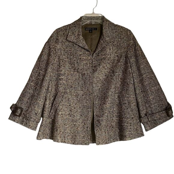 Lafayette 148 Jacket Blazer 10 Black Beige Wool Silk Old Money Classic Tweed - Picture 1 of 10